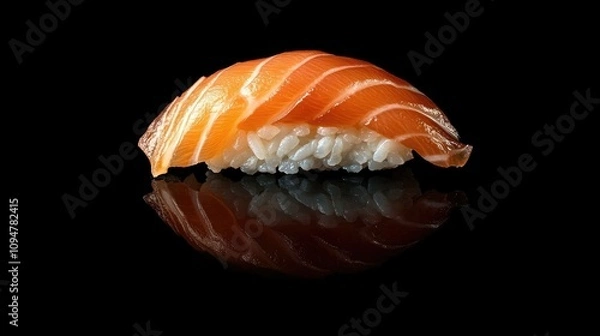 Fototapeta Artful arrangement of salmon nigiri sushi featuring a glossy, pink slice of fish resting atop sticky rice, perfect for food photography with minimal styling
