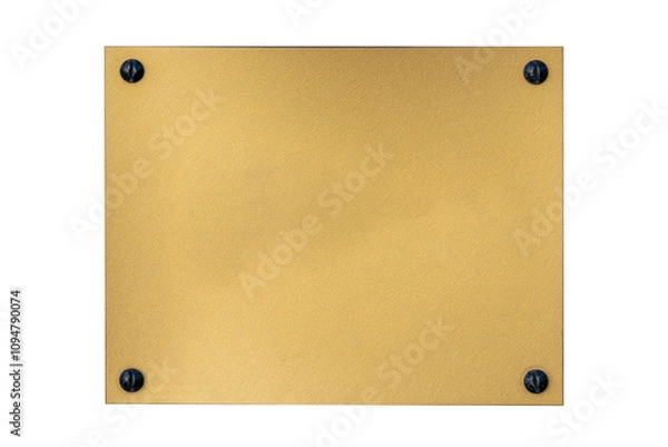 Obraz Brass plaque background with a brush metal texture and screws, png stock photo file cut out and isolated on a transparent background