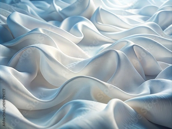 Fototapeta Serene White Fabric Waves Texture Abstract Background - Elegant Minimalism, Soft Textiles, Dreamy Aesthetic, Tilt-Shift Photography, Calm Surface, Fluid Motion, Contemporary Design, Ethereal Vibes