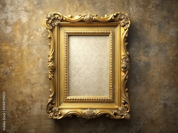 Fototapeta Elegant Vertical Gold Picture Frame Mockup on Wall for Portrait Photography, Showcasing Minimalist Decor, Perfect for Interior Design Inspiration and Art Display Ideas