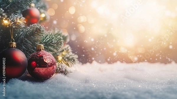 Fototapeta クリスマスと雪とツリー