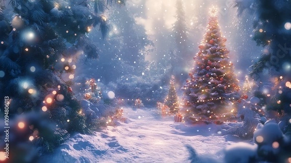 Fototapeta クリスマスと雪とツリー