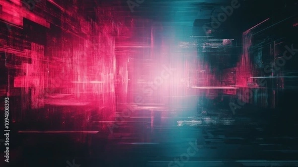 Fototapeta Abstract Digital Cyberpunk Cityscape: Neon Lights and Glowing Structures