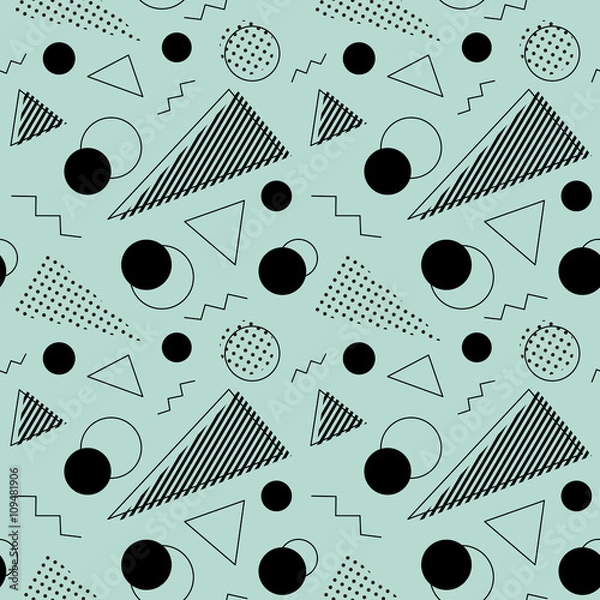 Obraz 80年代風デザイン柄　シームレスパターン　黒＋緑系