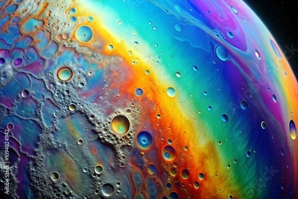 Fototapeta Macro sphere with iridescent moon texture and vibrant colors