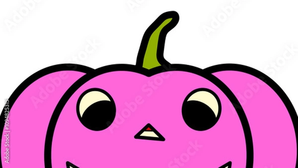 Obraz Cute Cartoon A Big Pink Halloween Pumpkin Half Face On Transparent Background. PNG Image, Digital Art, Procreate Pocket