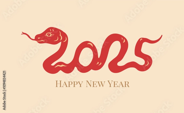 Obraz Chinese new year 2025 year of the snake paper cut with craft style. Creative Chinese snake logo