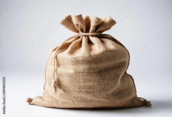 Fototapeta A close-up photo of peanuts in a sack against a white background