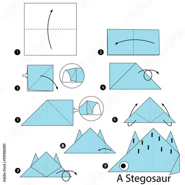 Fototapeta Step by step instructions how to make origami A Dinosaur.