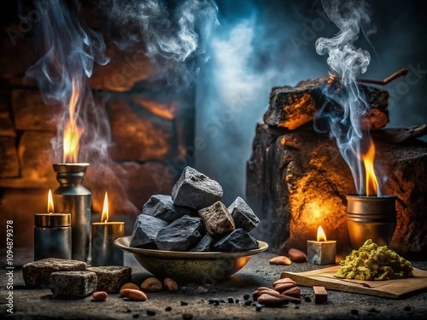 Fototapeta Captivating Hades-Inspired Product Photography Featuring Dark Aesthetic Elements and Unique Textures for Eerie and Mythological Themes