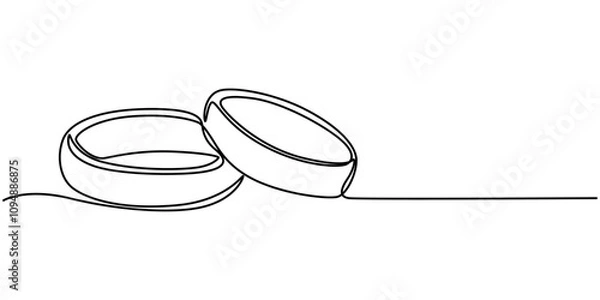 Fototapeta Wedding Ring Continuous Line Icon, Wedding Ring continuous line drawing with color shapes, Two wedding rings in one continuous line drawing. Love and romantic concept and symbol proposal engagement 