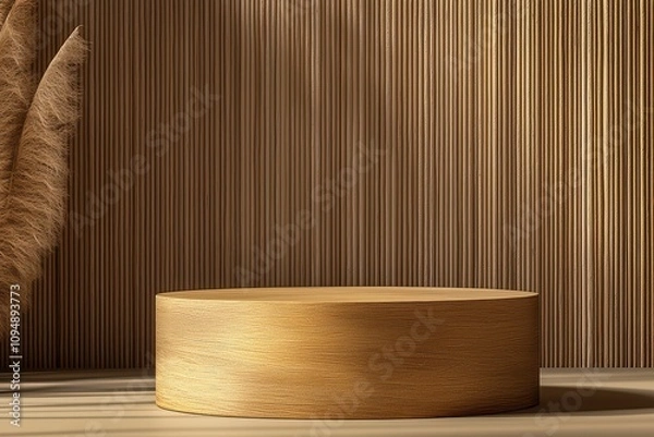 Fototapeta A minimalistic wooden display pedestal against a textured backdrop, perfect for showcasing decor or products.