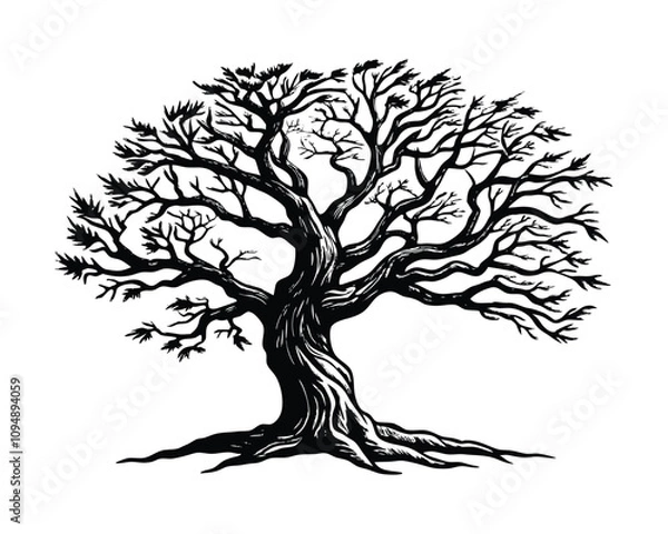 Obraz Vector illustration of old crooked tree. and drawn vector illustration in vintage engraving style