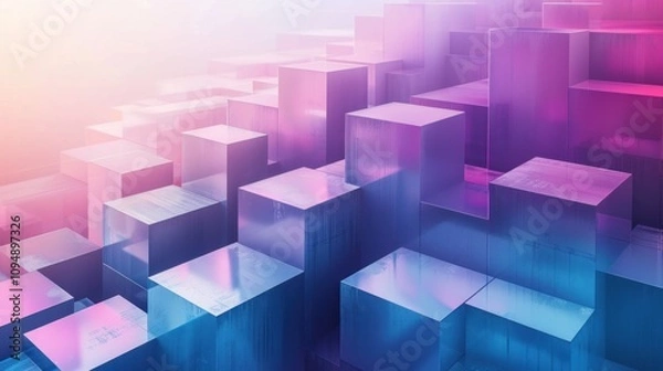 Fototapeta Abstract composition of translucent cubes in vibrant colors, creating a modern digital aesthetic.