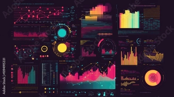 Fototapeta Geometric infographic with vivid tones, [business data concept], [balancing aesthetic appeal and informative content] 