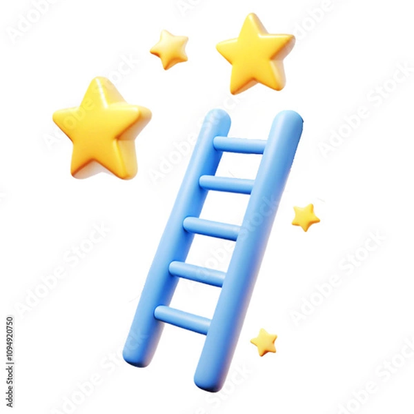 Fototapeta a ladder reaching up to stars 3d  cartoon style illustration 