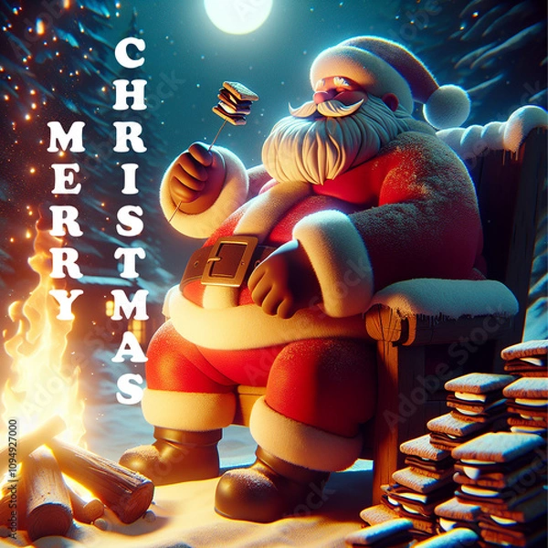 Obraz Funny Santa Claus with smore, marshmallow. Christmas card, JPG