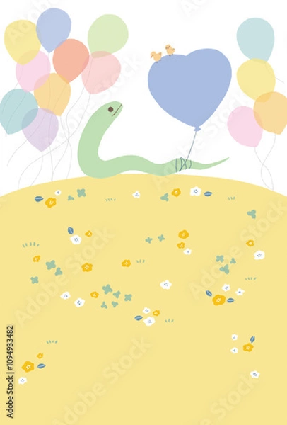 Fototapeta 年賀状　巳年　風船とへび