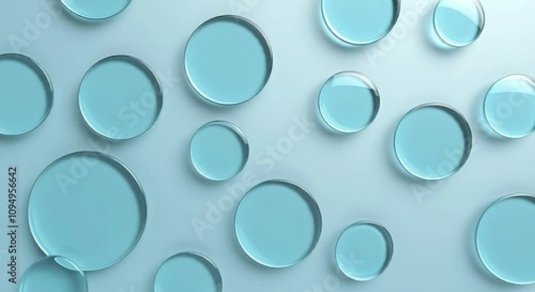 Fototapeta Blue Circles Glass Sculpture, Circle Shape Design, Reflective, Elegant Refracting Translucent Art