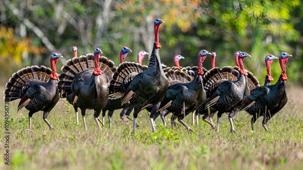 Fototapeta Rafter gobble or flock of male Tom Osceola Wild