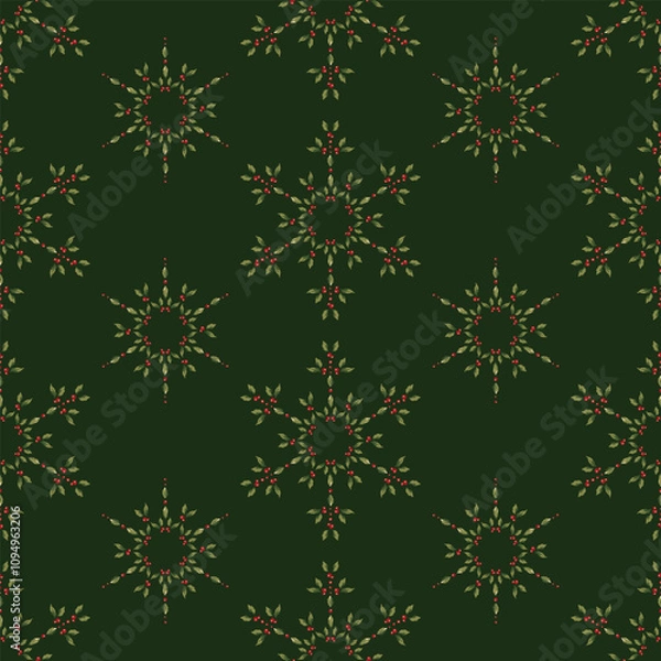 Fototapeta Series of christmas floral patterns in retro vintage classical style