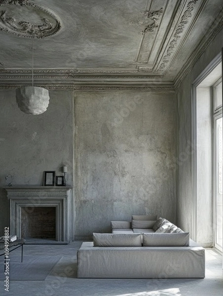 Fototapeta Modern Sectional Sofa In A Rustic Grey Room