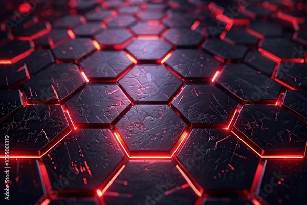 Fototapeta Abstract  Background Hexagons with Glowing Red Lights