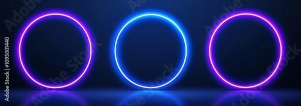 Obraz The phases of a solar eclipse feature luminous blue circles and crescents against a dark background, with celestial rings depicting partial and total stages accompanied by a misty smoke effect,