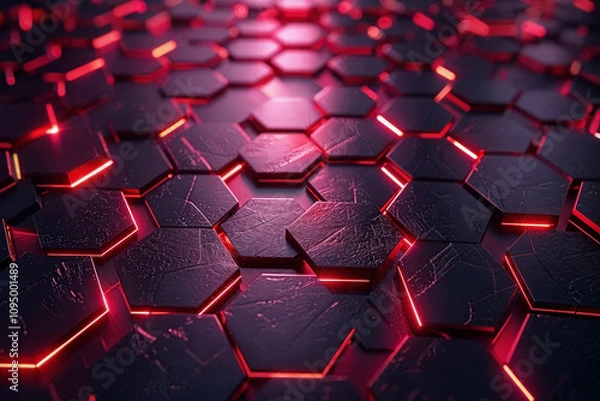 Fototapeta Abstract  Background Hexagons with Glowing Red Lights