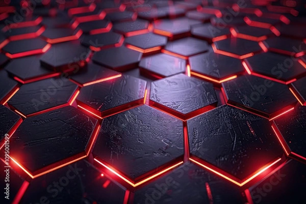 Fototapeta Abstract  Background Hexagons with Glowing Red Lights