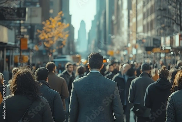 Fototapeta Anonymous Businessman in a Blurred Metropolitan Crowd