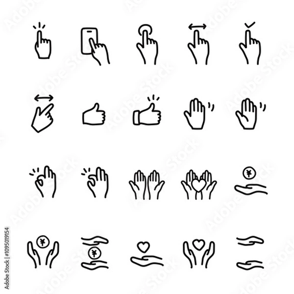 Obraz 手描きの手、ハンドサインのアイコンセット