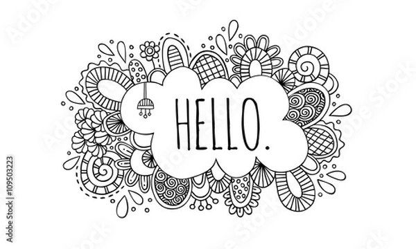 Fototapeta Hello Doodle Vector Lineart Black & White