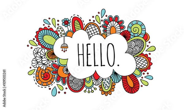 Fototapeta Hello Doodle Vector Lineart Bright Colours