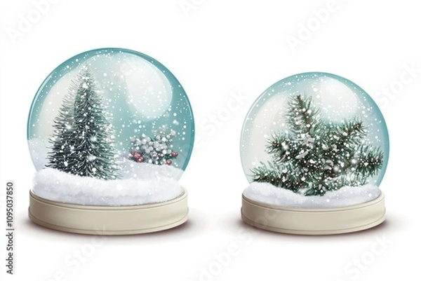Obraz Two snow globes with Christmas trees inside