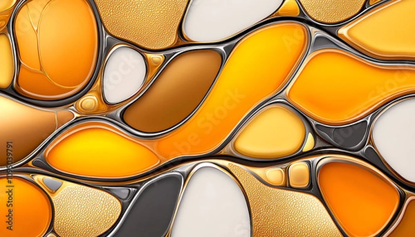 Fototapeta Abstract fractal designs. Abstract liquid patterns in vibrant shades of orange, gold, and cream create visually striking composition. smooth, flowing shapes evoke sense of fluidity and warmth