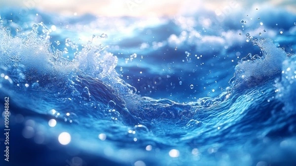 Fototapeta waves on the surface and bubbles under the sea