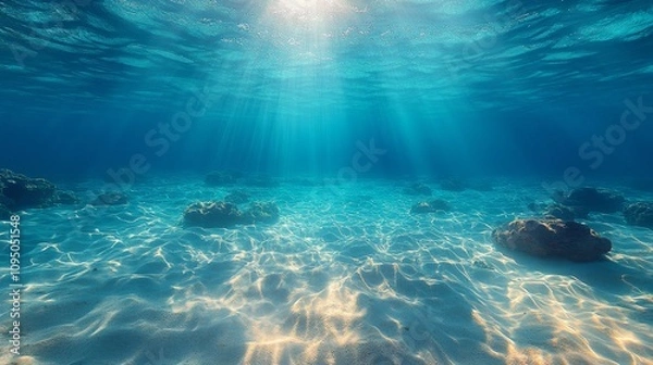 Fototapeta underwater ocean in clean and clear water with sunlight from the surface