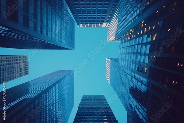 Fototapeta City Skyline Low Angle View of Reflective Building Exteriors