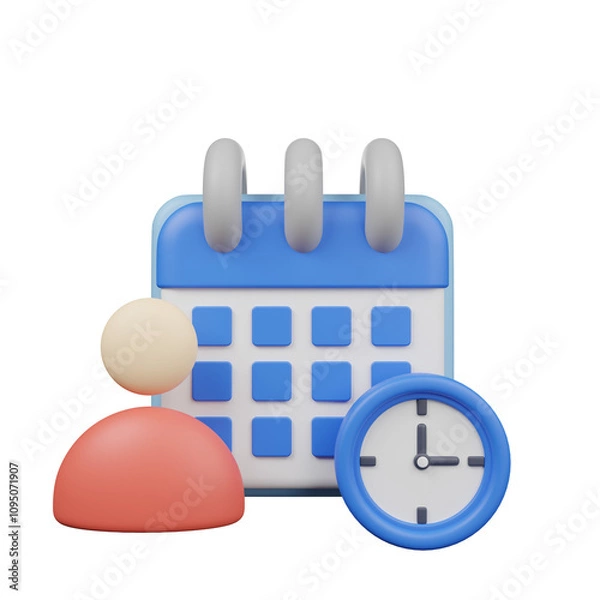 Fototapeta 3d render of human resources user with calendar and clock