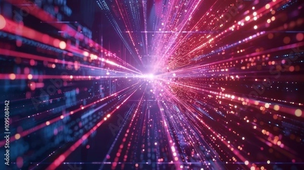 Fototapeta Abstract Futuristic Light Trails with Glowing Fiber Optic Effect in Motion
