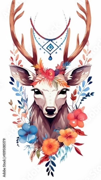 Fototapeta Minimalist Deer Illustration with Bohemian Aesthetic Background