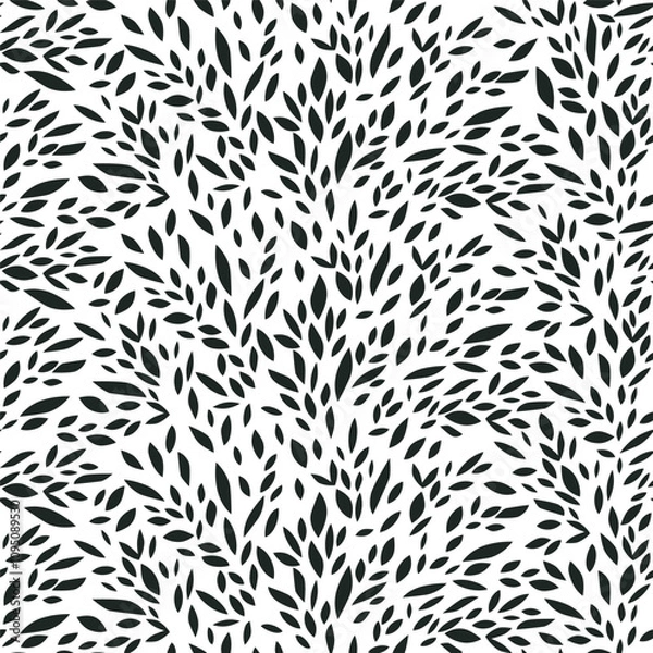 Fototapeta Seamless monochrome pattern of small silhouettes of leaves. Print for fabric, textiles, bed linen, wallpaper, cover. Vector illustration on white background