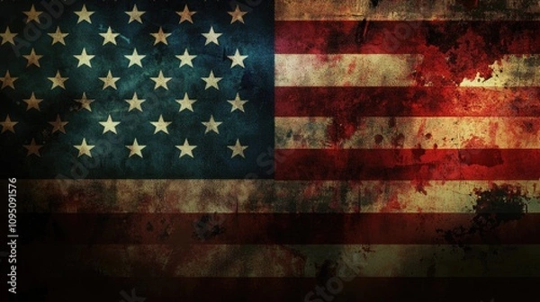 Fototapeta Grunge Style American Flag with Distressed Texture and Vintage Look Perfect for Themes Related to Patriotism, Freedom, and Historical Reflection in Art and Design Projects