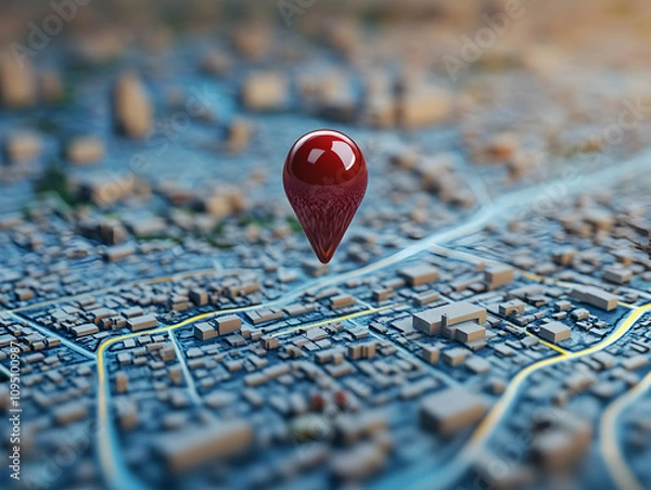 Fototapeta 3D Illustration Location Pin Navigation Map City GPS Tracking Route Destination