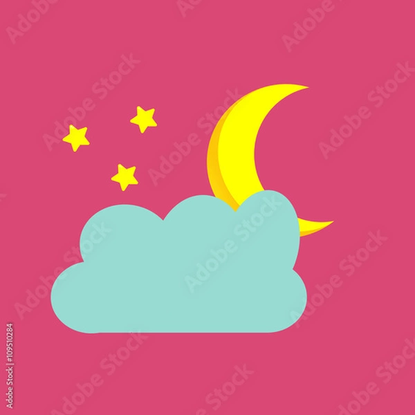 Obraz Moon with three stars and a cloud