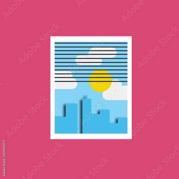 Obraz Window Illustration in Flat Design - Daytime, Blue Sky