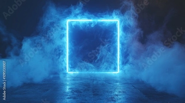 Fototapeta Enigmatic Blue Neon Square in Smoky Atmosphere