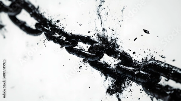Fototapeta Shattered chains, symbolizing breaking free on a white background png