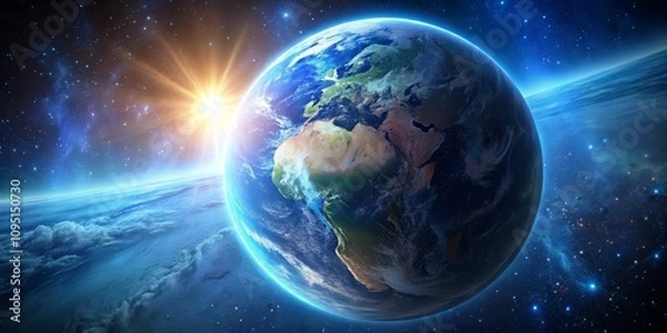 Fototapeta Earthrise over a Starry Sky with a Glowing Sun